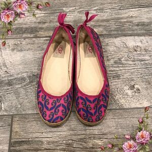 UGG Pink Canvas Indah Indahmara Lace Back Flats‎
